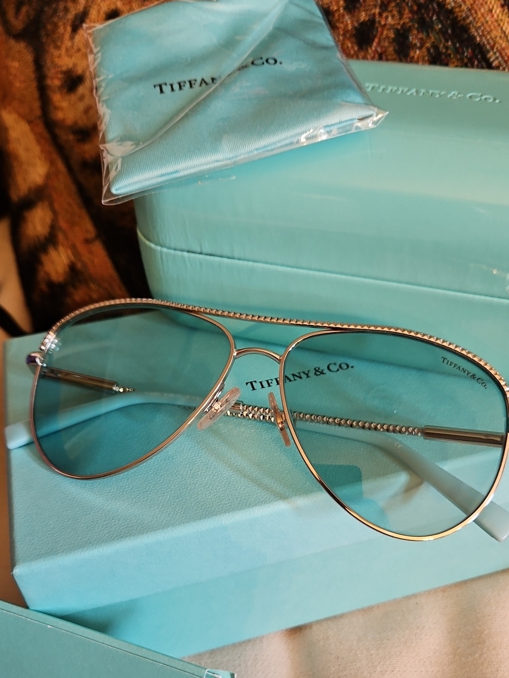 Tiffany & Co. Women's Aviator Sunglasses in Tiffany Blue with Silver Frame